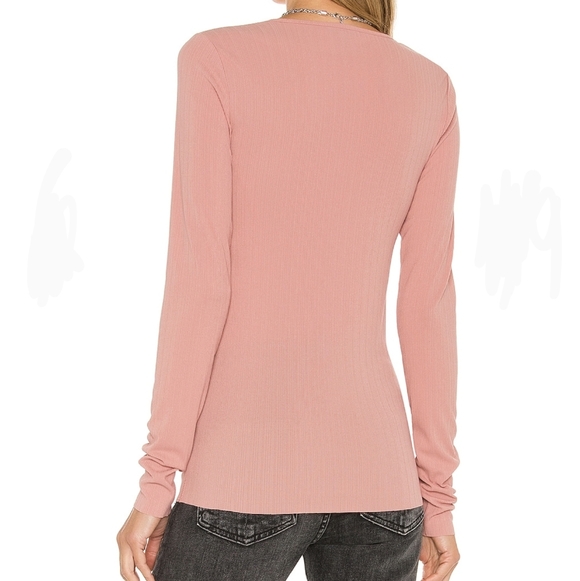rag & bone Zoe Top Deep Vee Long Sleeve Ribbed Crepe Fitted Mauve L NWT - Picture 8 of 14